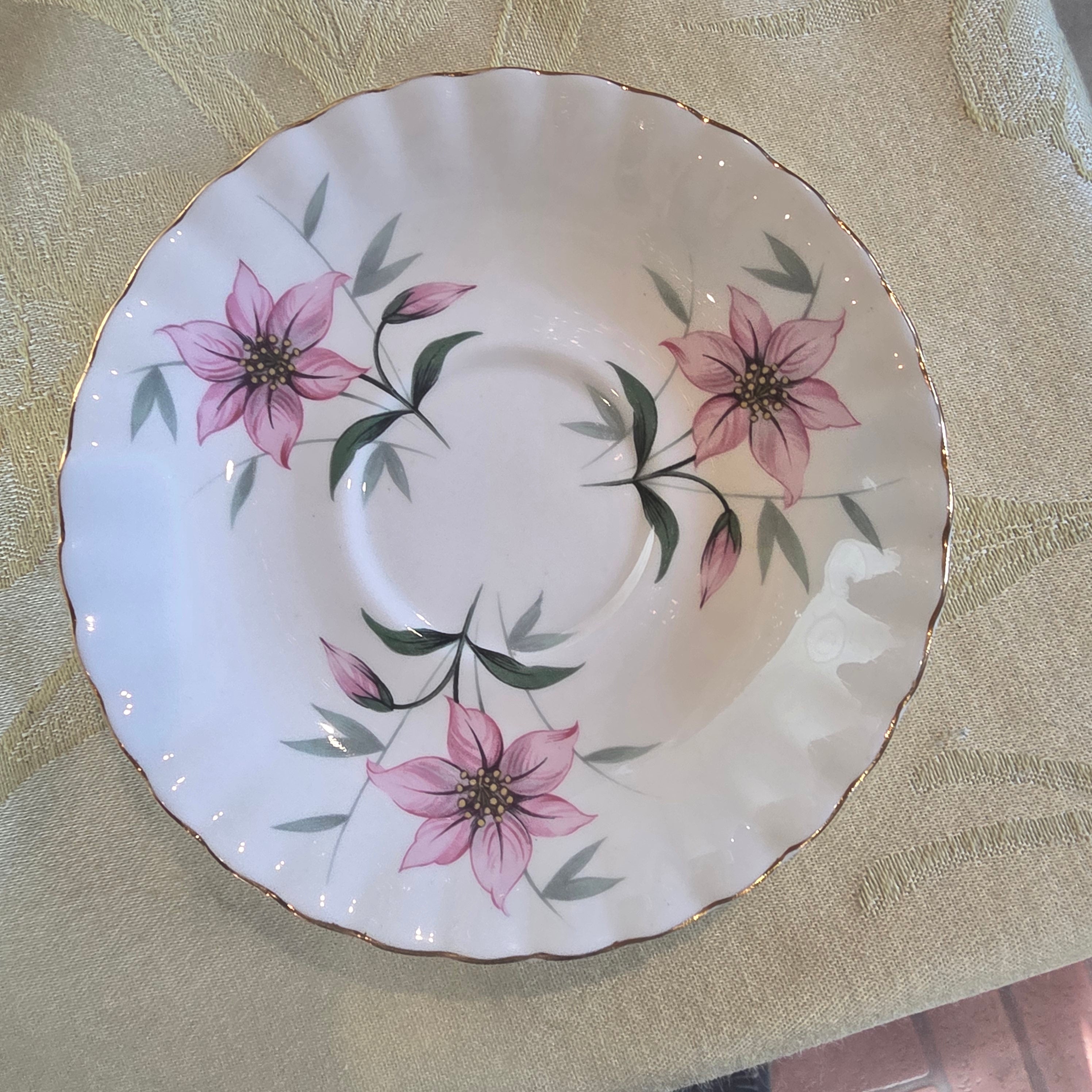 Vintage Royal Albert Bone China "Clematis" Pink Floral Footed Teacup & Saucer Set, England