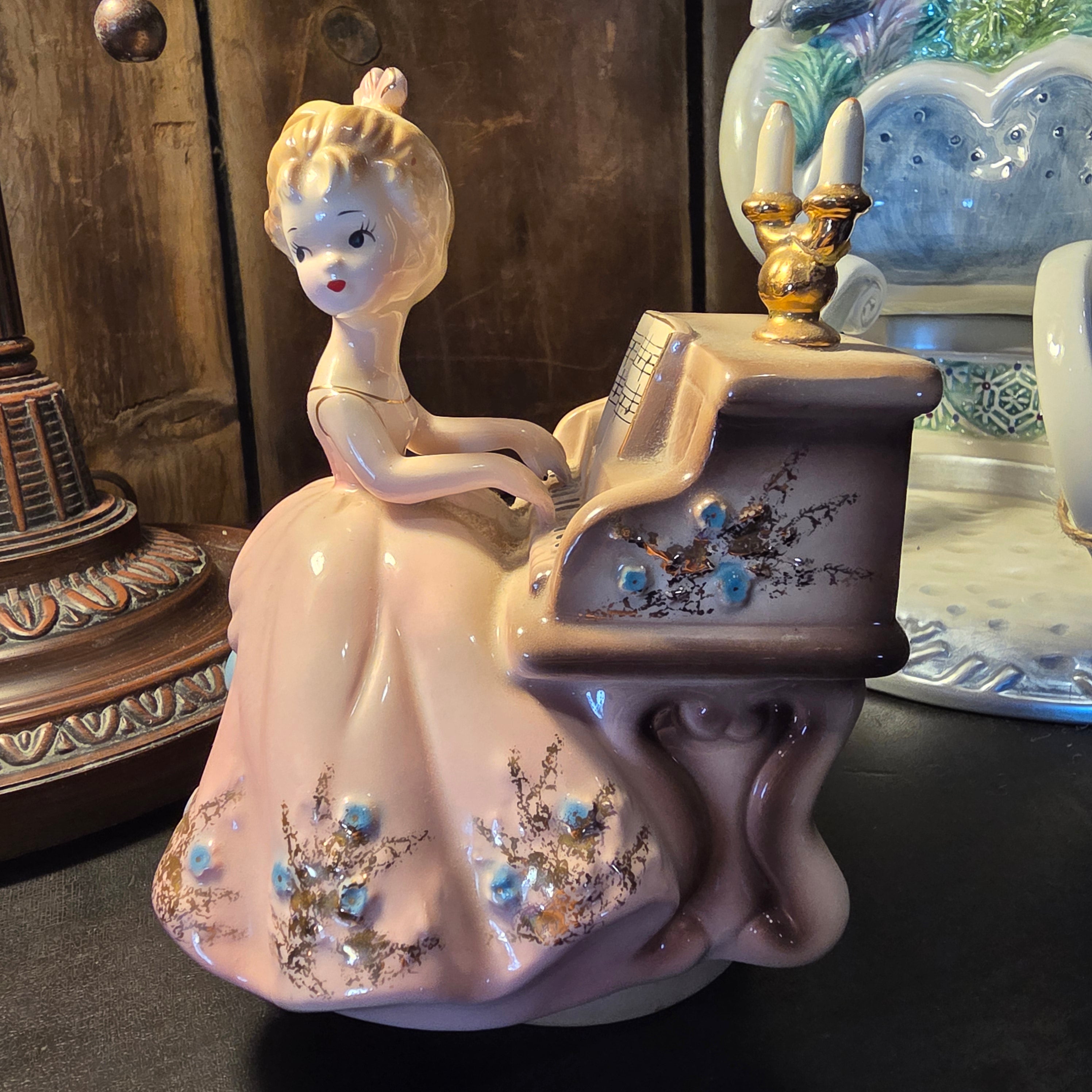 Vintage Josef Originals "Tammy" Revolving Music Box Figurine | Girl Playing Piano Collectible