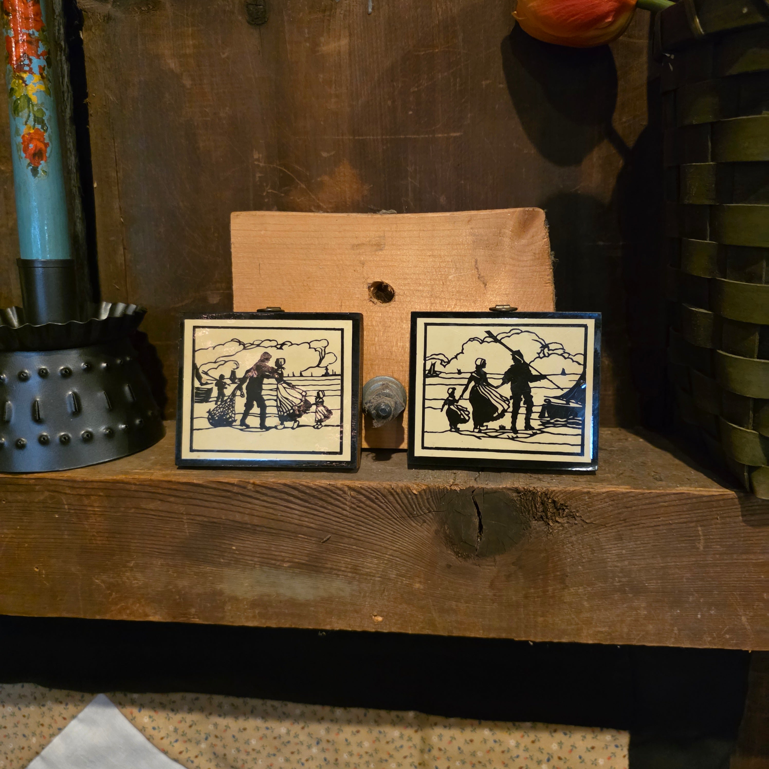 Miniature wooden silhouette plaques set of 2
