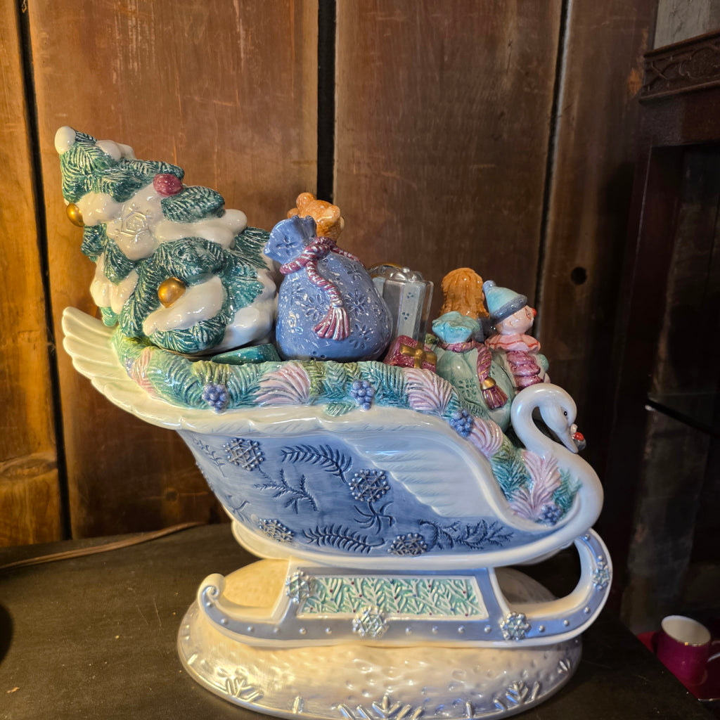 Fitz & Floyd Crystal Winter Sleigh cookie jar