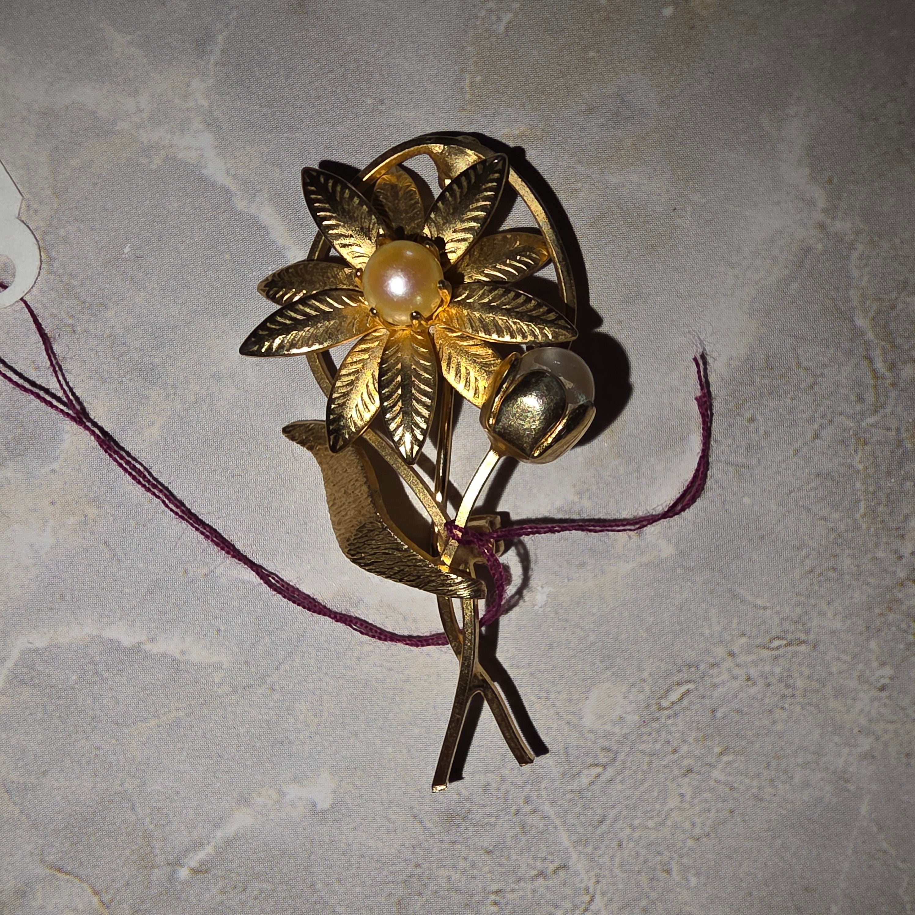 Vintage Daisy and Bud Faux Pearl Brooch