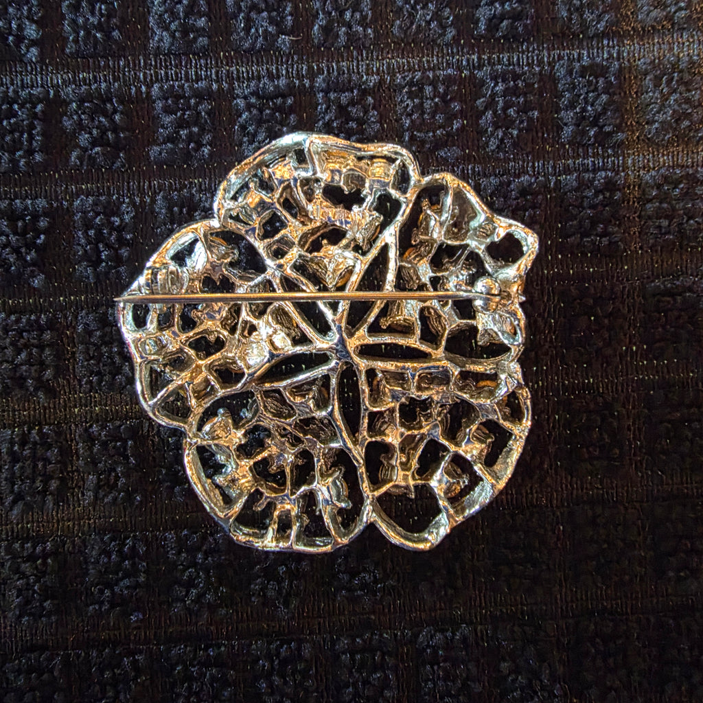 Vintage Silver Rhinestone Flower Brooch Pin Crystal Floral Wedding Prom Jewelry