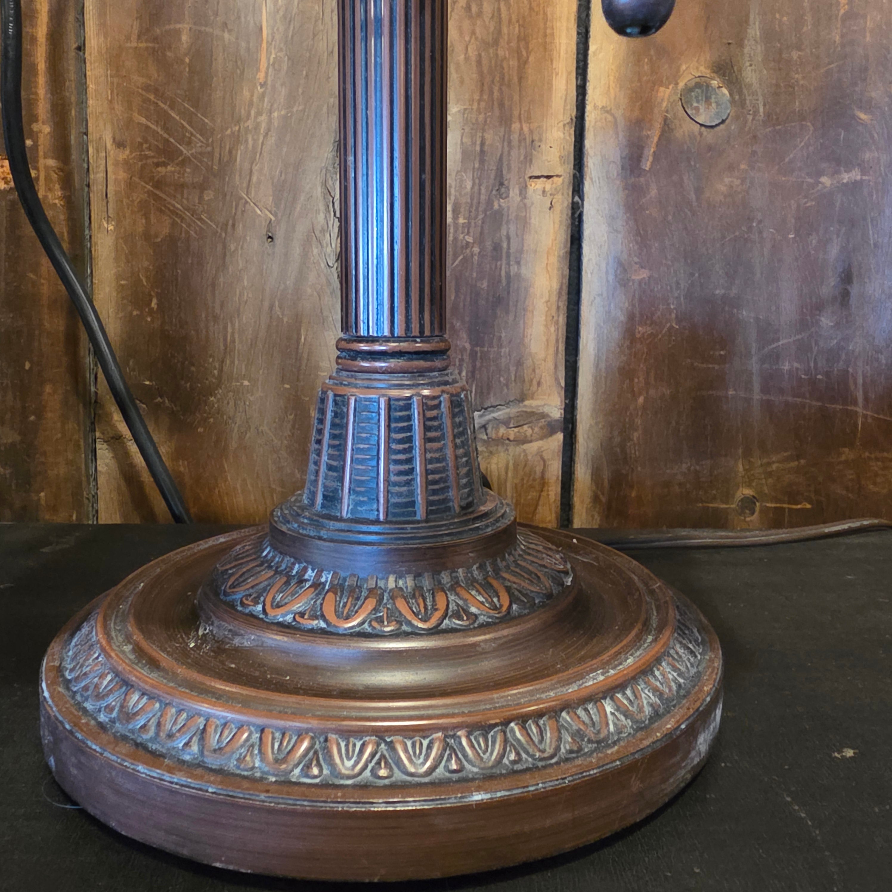 Vtg Bronze Bankers Lamp Frosted Etched Glass Shade Art Deco Desk Accent Light