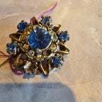 Vintage Blue Atomic Starburst Rhinestone Brooch Pin