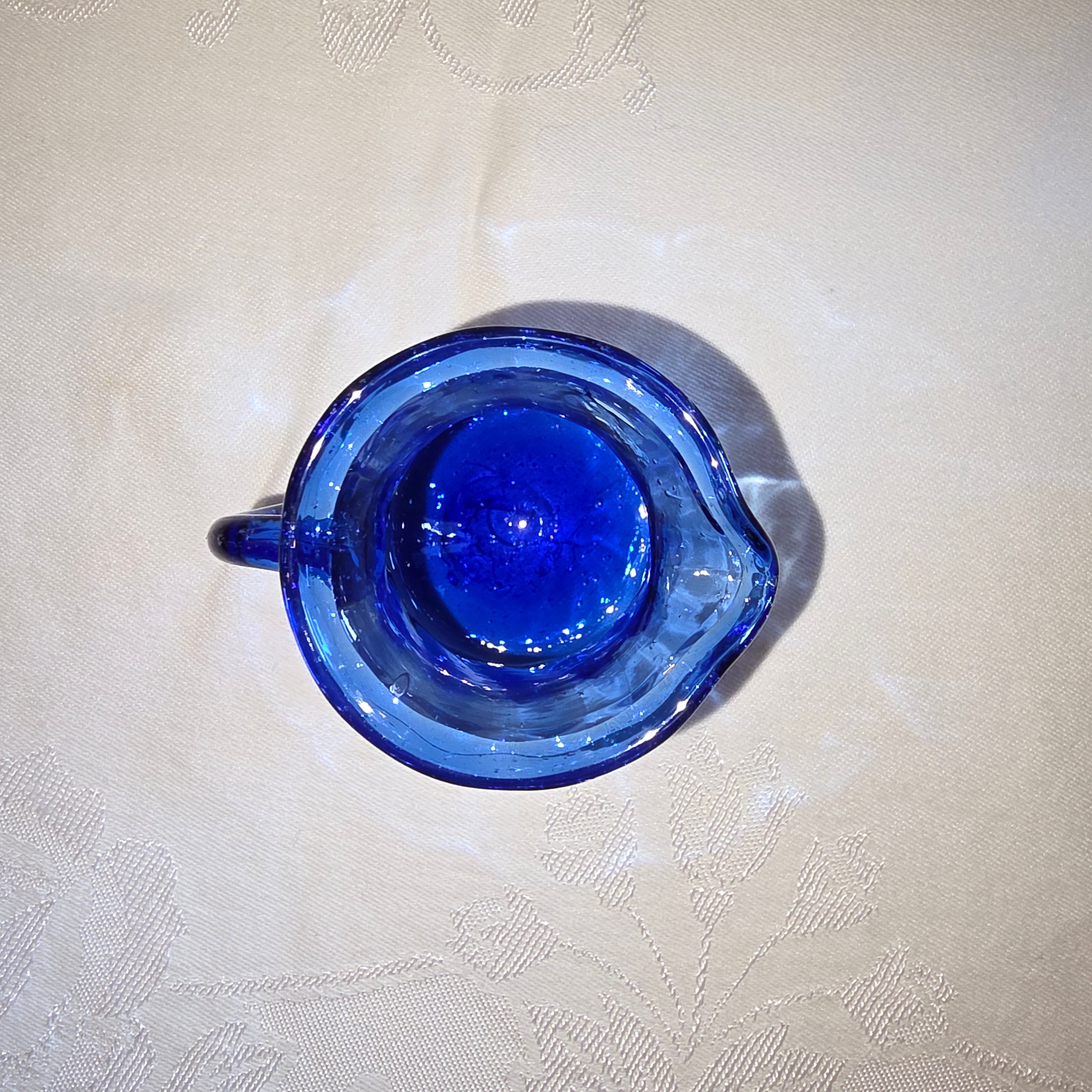 Hand Blown art glass mini pitcher/ creamer/ vase cobalt