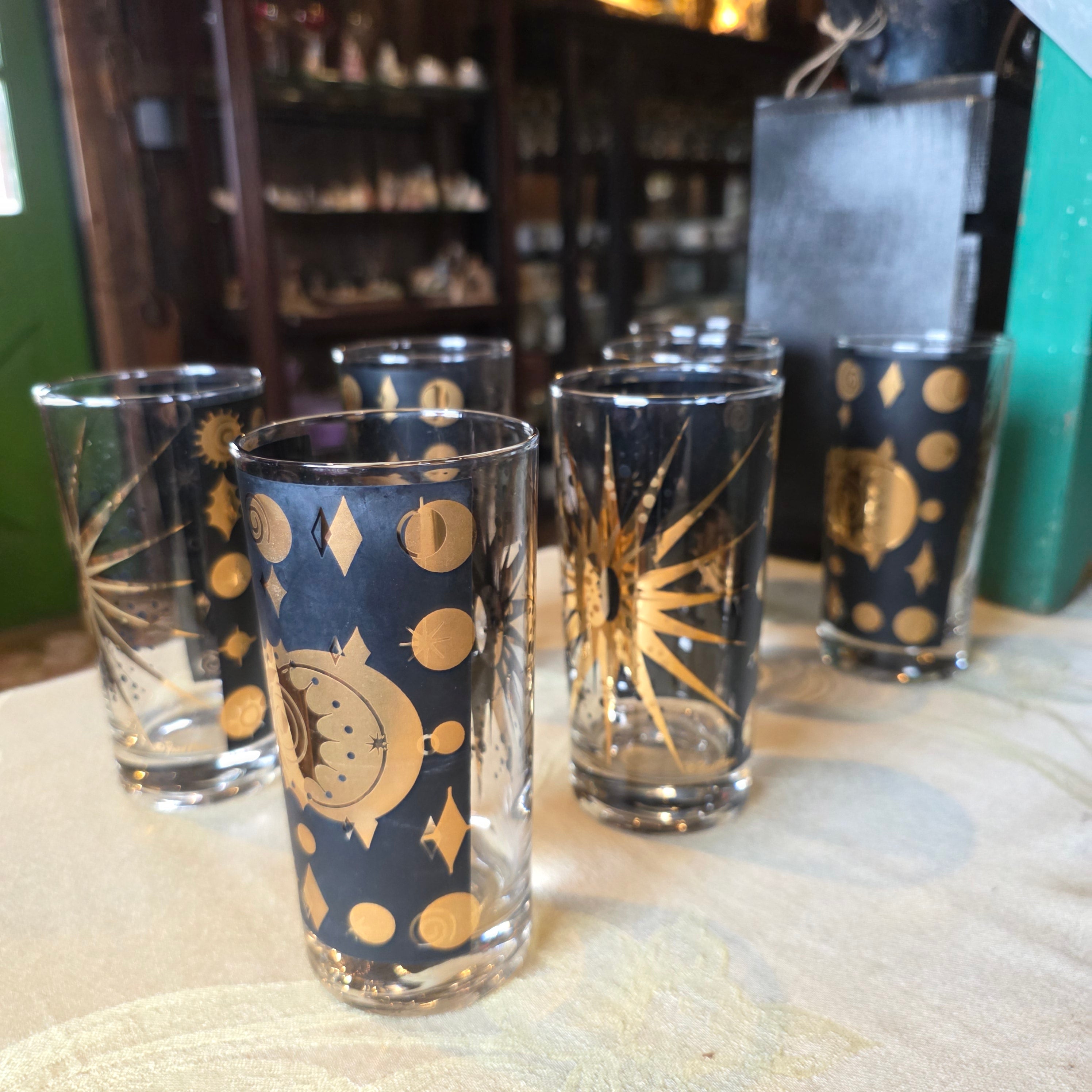 Fred Press Atomic Sunburst highballs set of 7