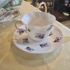 Vintage Rosina Bone China Teacup & Saucer Set - Purple Violets