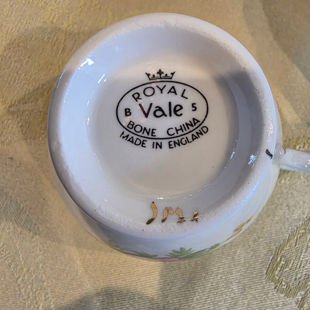 Vtg. English Bone China Royal Vale Cup & Saucer Pink Wild Rose with Gold Gilt Rim