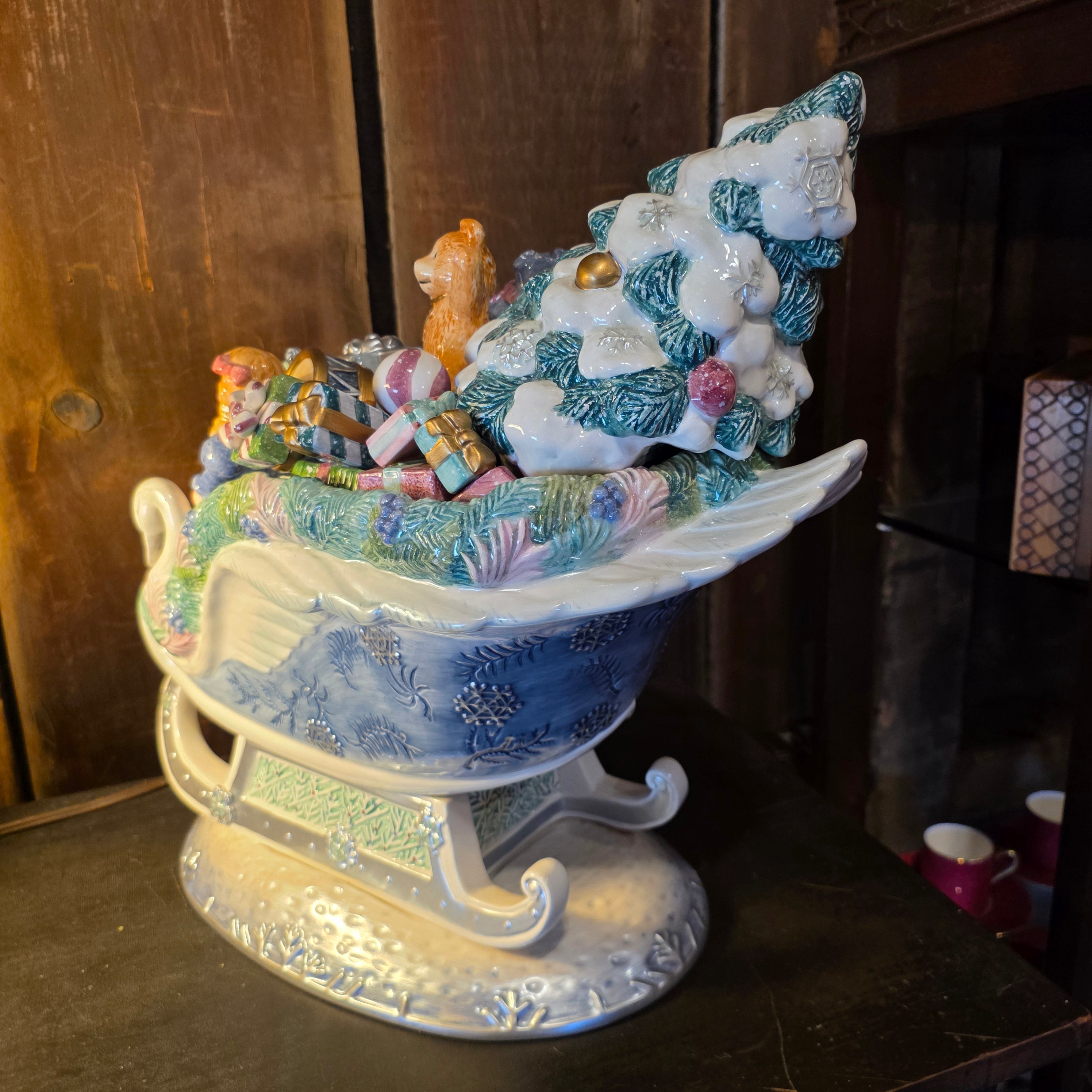 Fitz & Floyd Crystal Winter Sleigh cookie jar