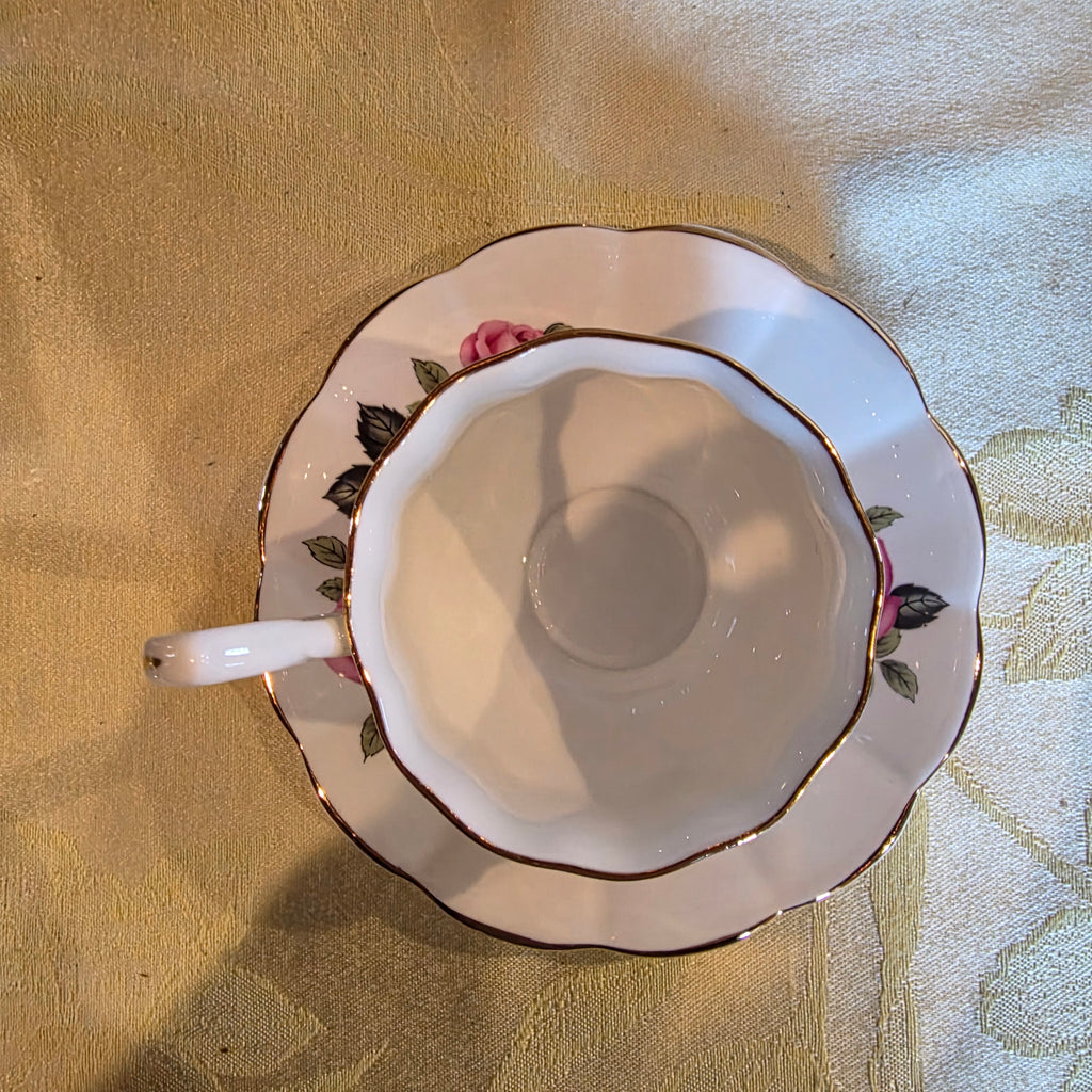 Vintage bone china cup & saucer made in England Pink Roses and gold trim