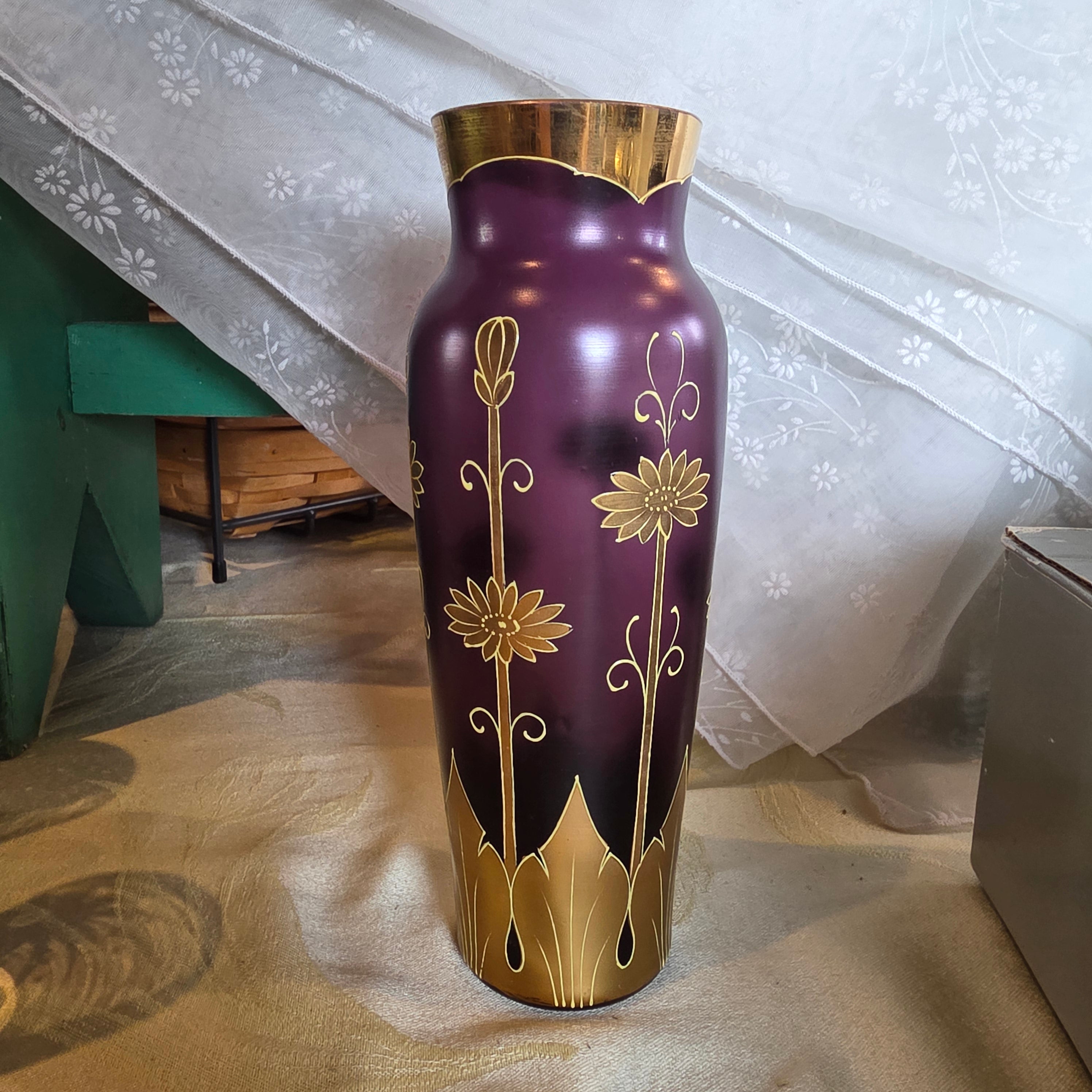Stunning Antique Art Nouveau Amethyst & Gilt Glass Vase