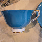 Vintage Aynsley Turquoise & Golden Wheat Fine Bone China Teacup Set
