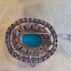 Vintage Faux Turquoise & Blue Rhinestone Gold Filigree Brooch
