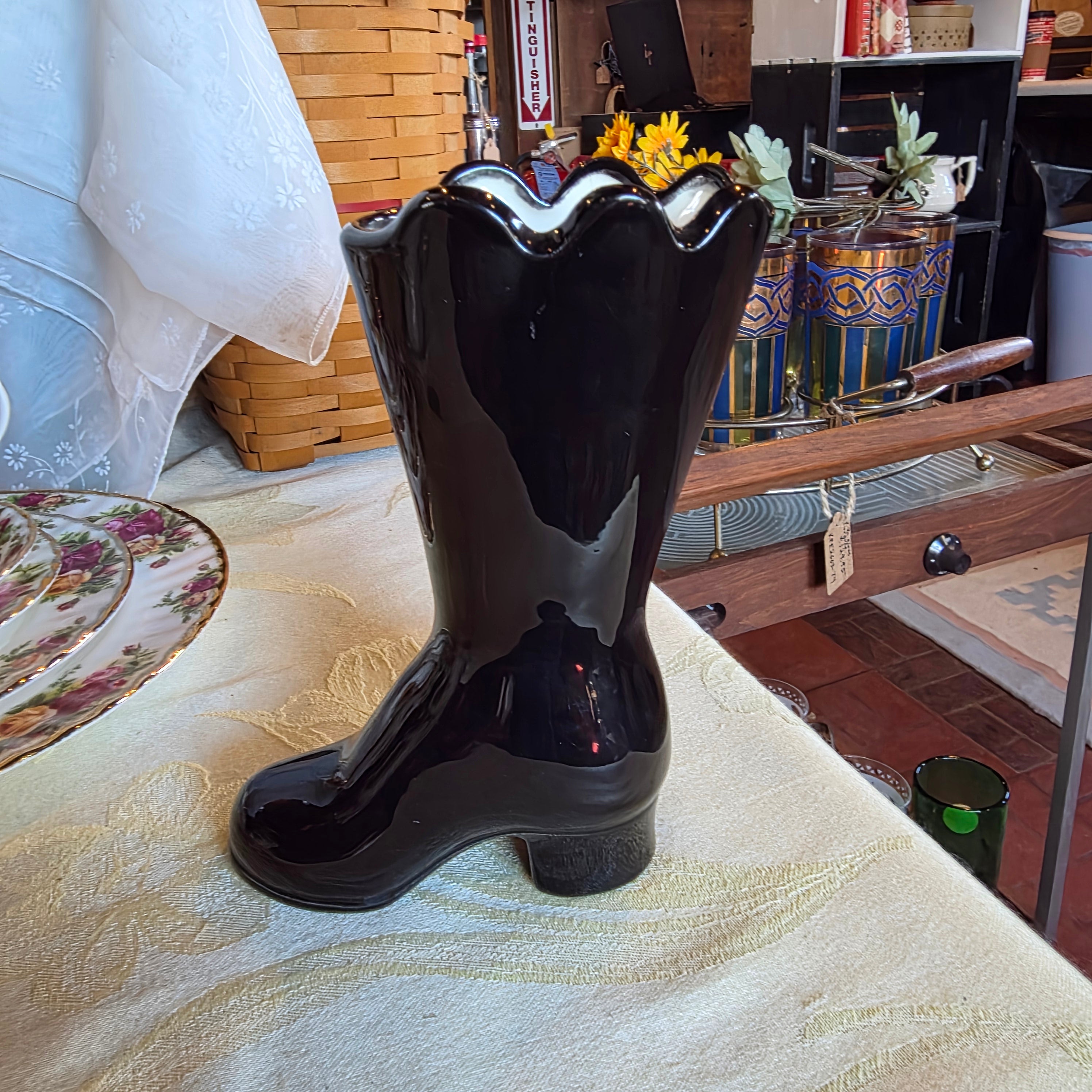 Black ceramic shoe vase