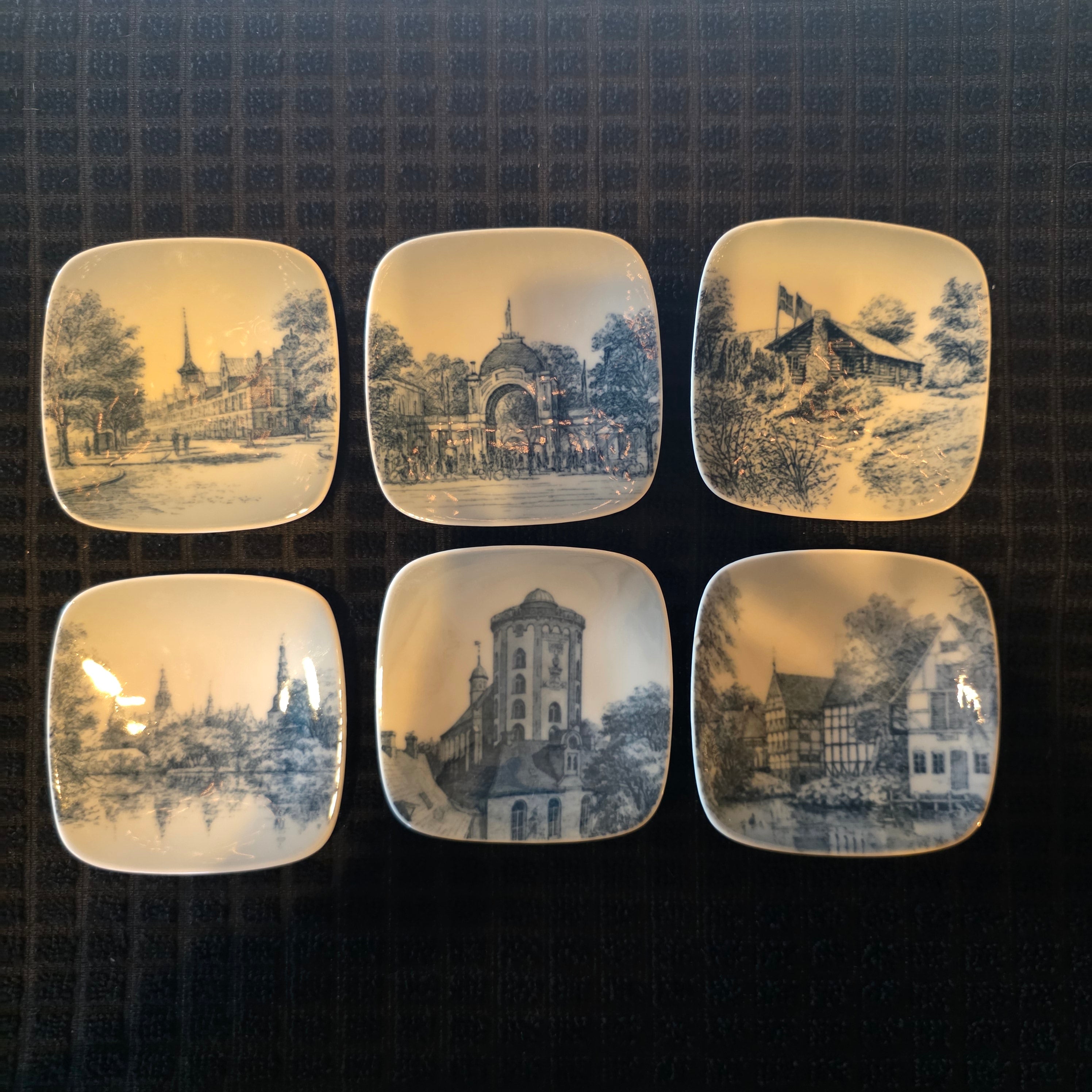 Bing & Grondahl Kjeld Bonfils Copenhagen Square Mini Plates Set of 6 Vintage