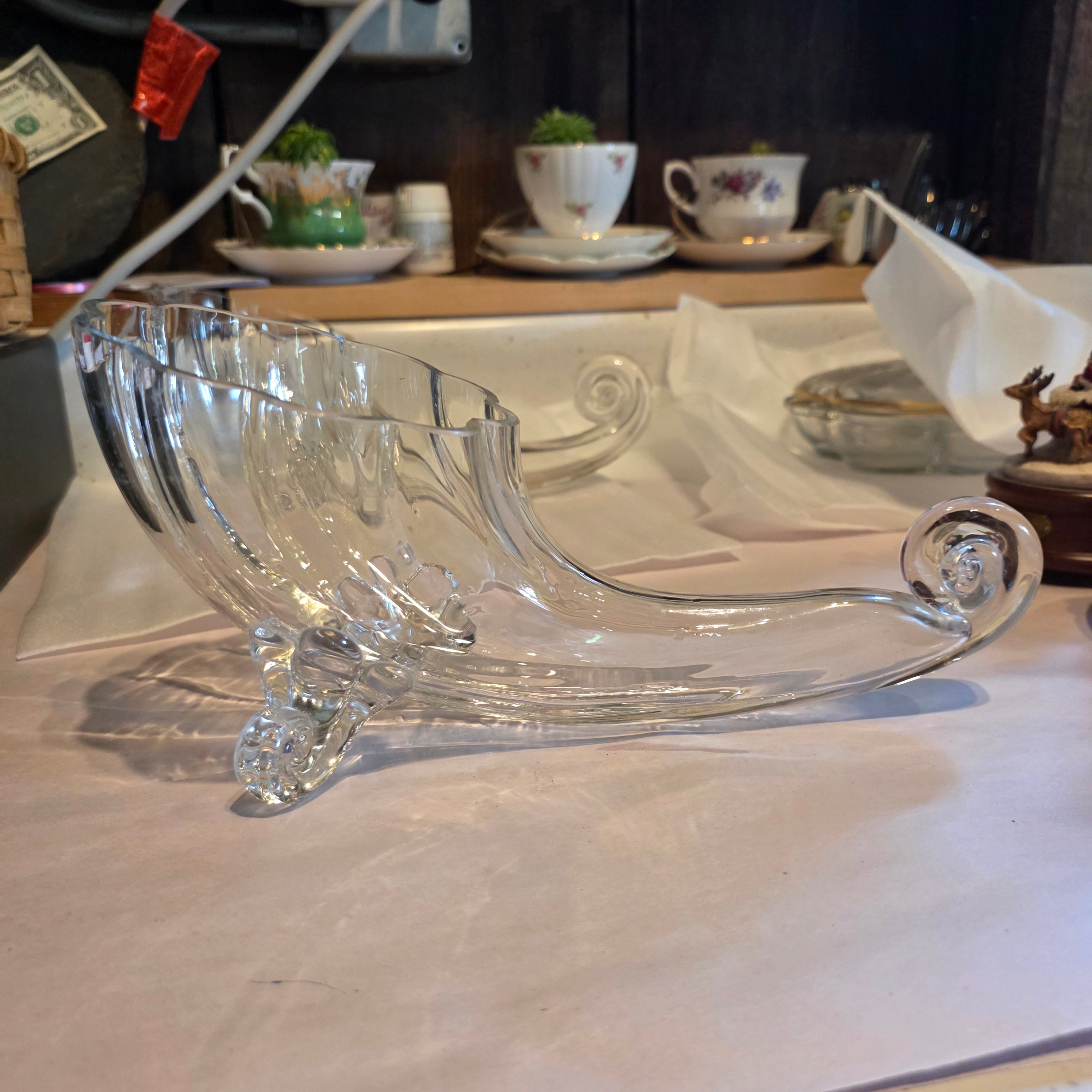 Clear glass cornucopia