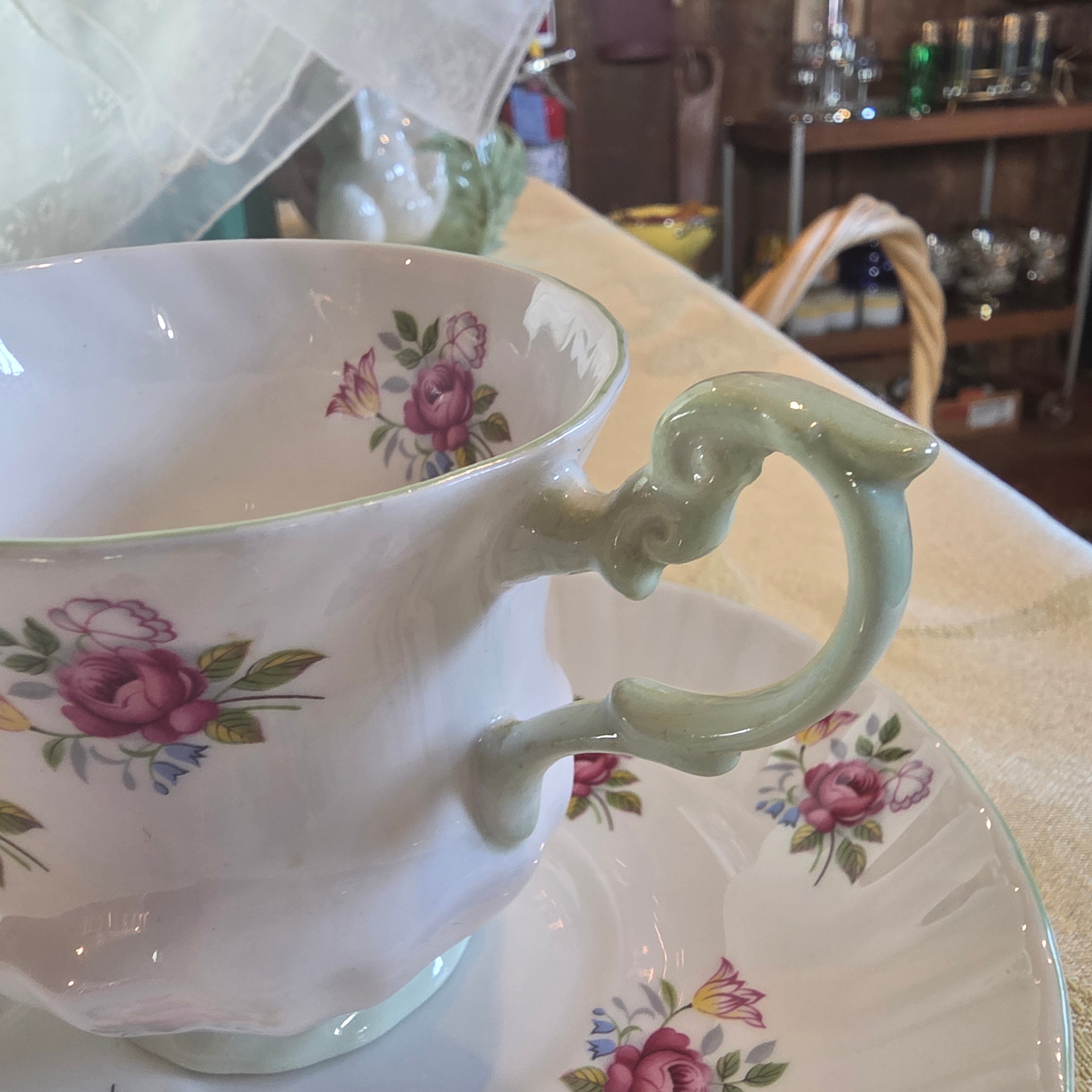 Vintage Rosina England Red Roses Teacup & Saucer Set | Fine Bone China | Gold Trim