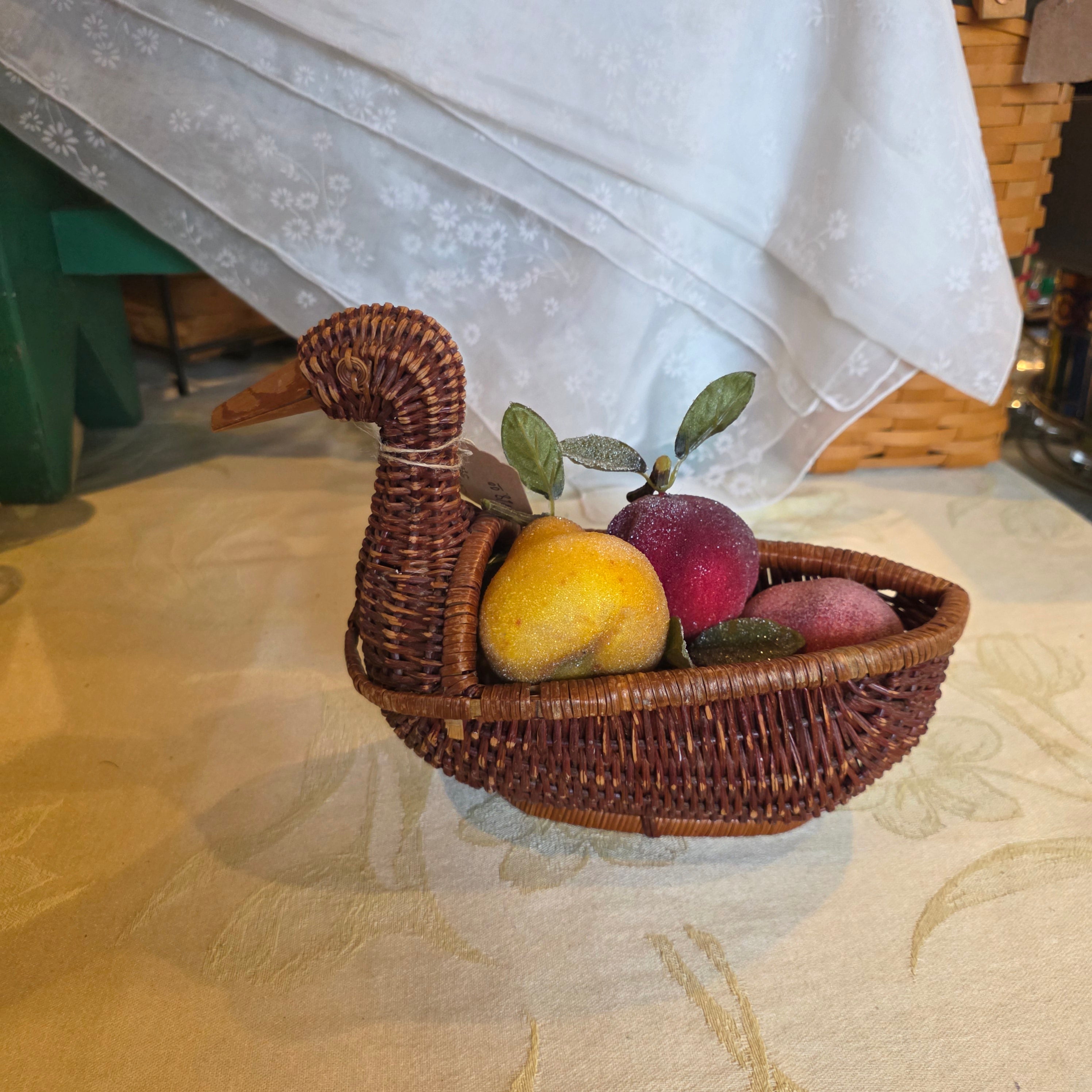 Vintage wicker Duck Basket-w/Fruit