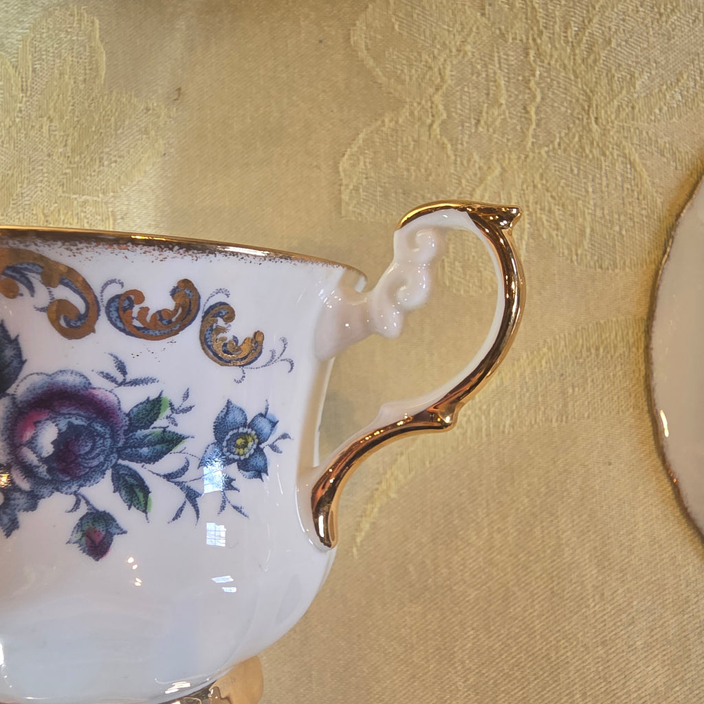 Vintage Rosina Fine Bone China Tea Cup & Saucer Set | English Floral Gold Trim