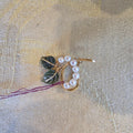 Vintage Mid-Century Modern Jade and Pearl Brooch - 14K Gold Filled Leaf Pin