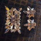 Vintage Judy Lee(?) Blue Rhinestone Brooch Earring Set Mid Century Marquise Jewelry