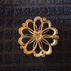 Vintage Gold Tone Flower Brooch Purple Cabochon Openwork Floral Pin Whimsical