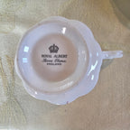Vintage Royal Albert Bone China "Clematis" Pink Floral Footed Teacup & Saucer Set, England