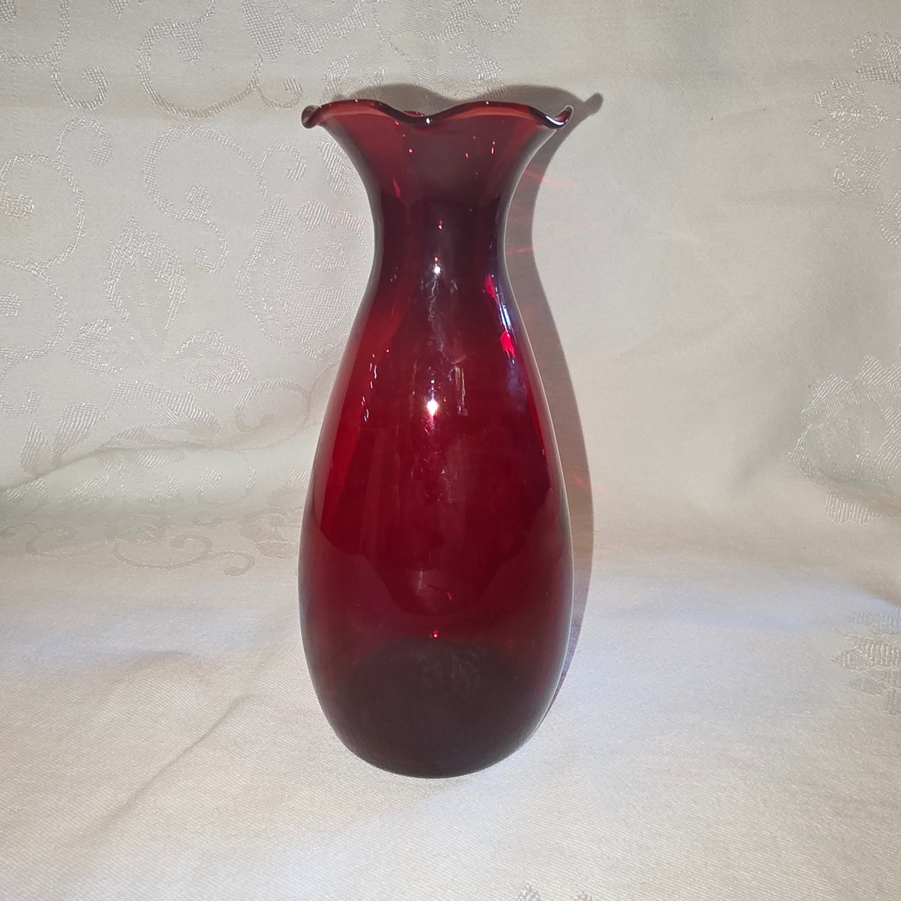 Anchor Hocking Royal Ruby Fluted Vase 6 1/2"