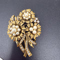 1960's MONET Flower Brooch with faux Pearls & Rhinestones Signed EUC