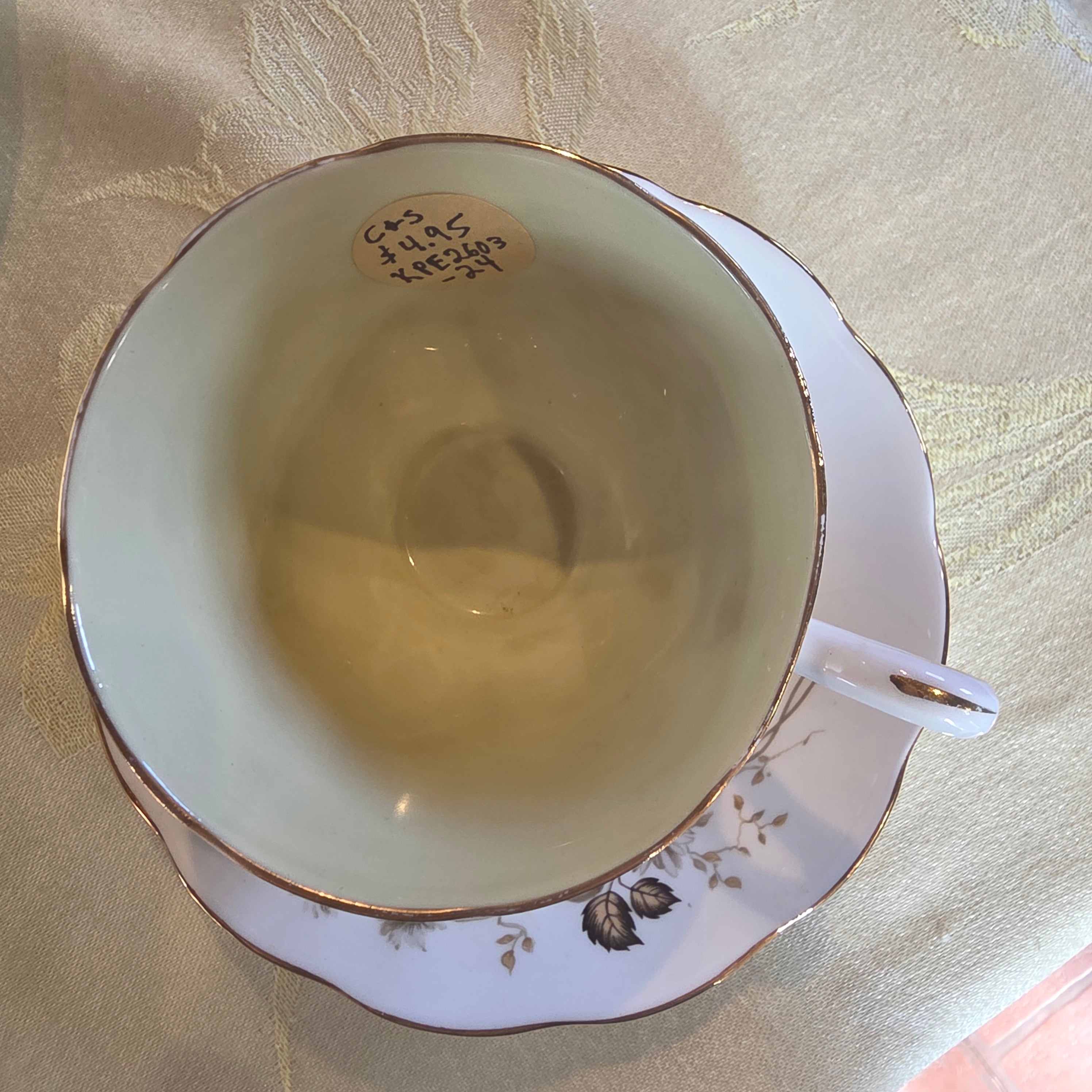 Vintage Queen Anne "Terra Nova" Bone China Teacup & Saucer Set, Brown Floral Transferware