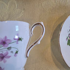 Vintage Royal Sutherland Bone China Teacup & Saucer Set | Staffordshire England Purple Violets Floral Gold Trim