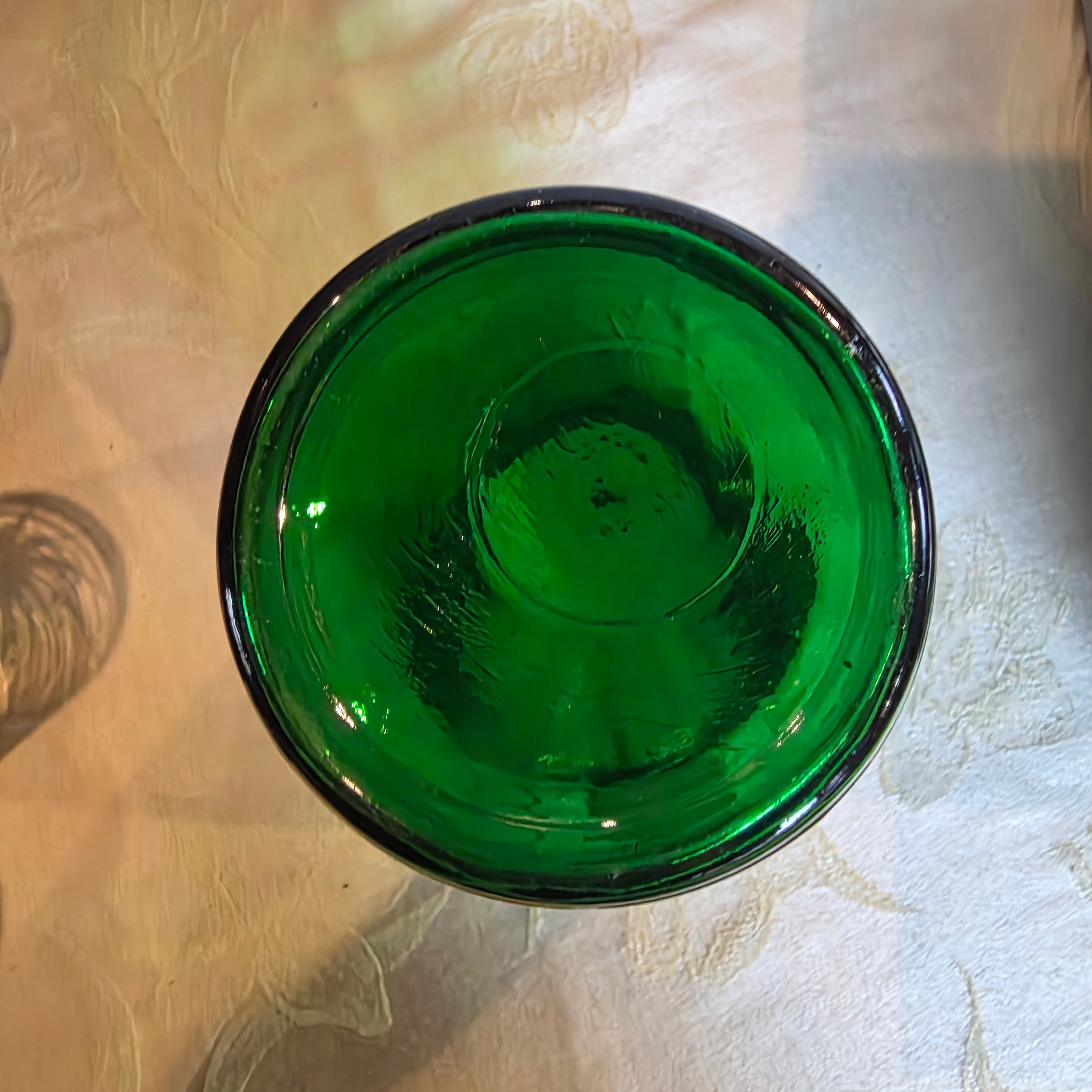Vtg. Anchor Hocking Forest Green Glass Vase 9" Scalloped Rim
