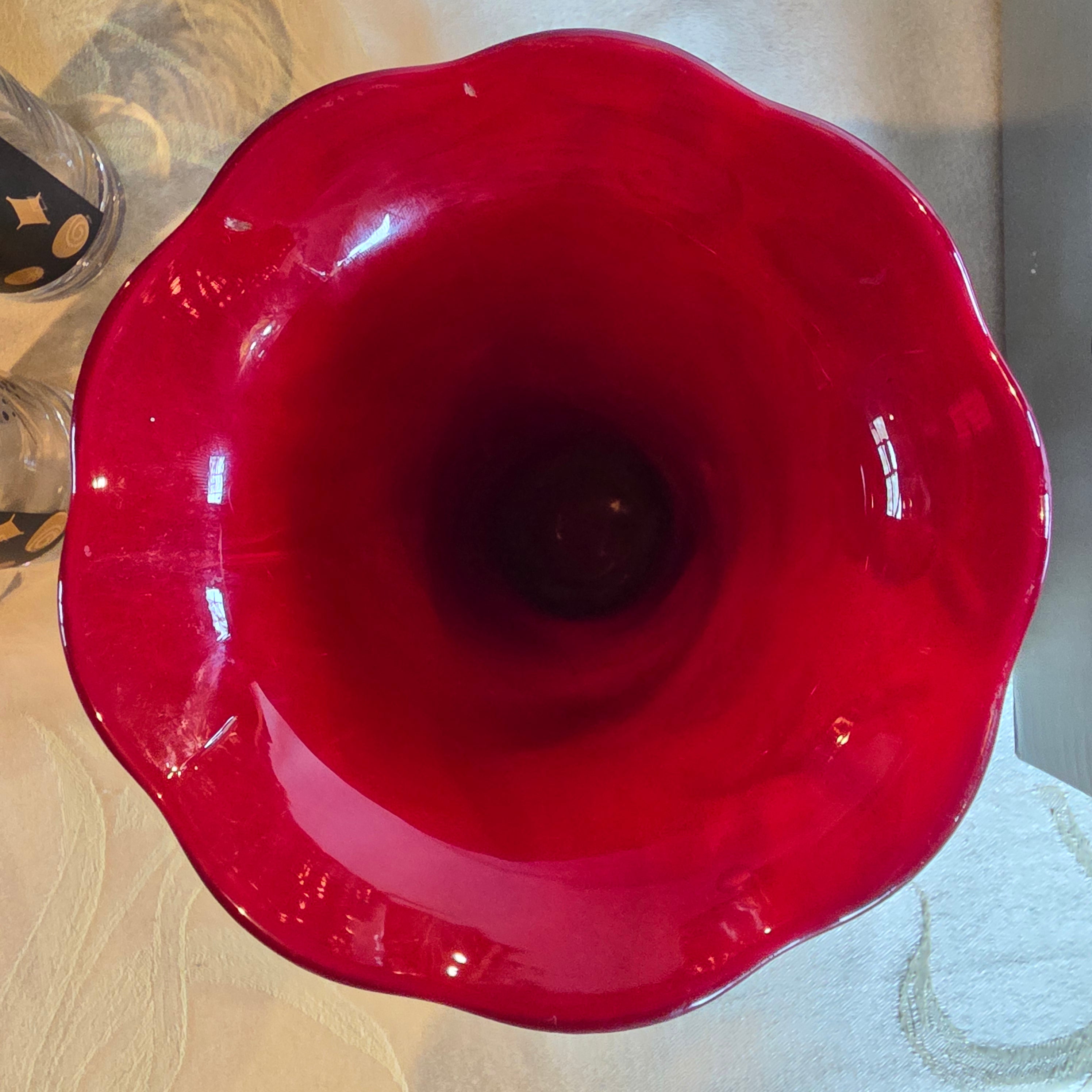 Vintage 1930s Fenton Mandarin Red Slag Glass Peacock Vase - Rare Art Glass Decor