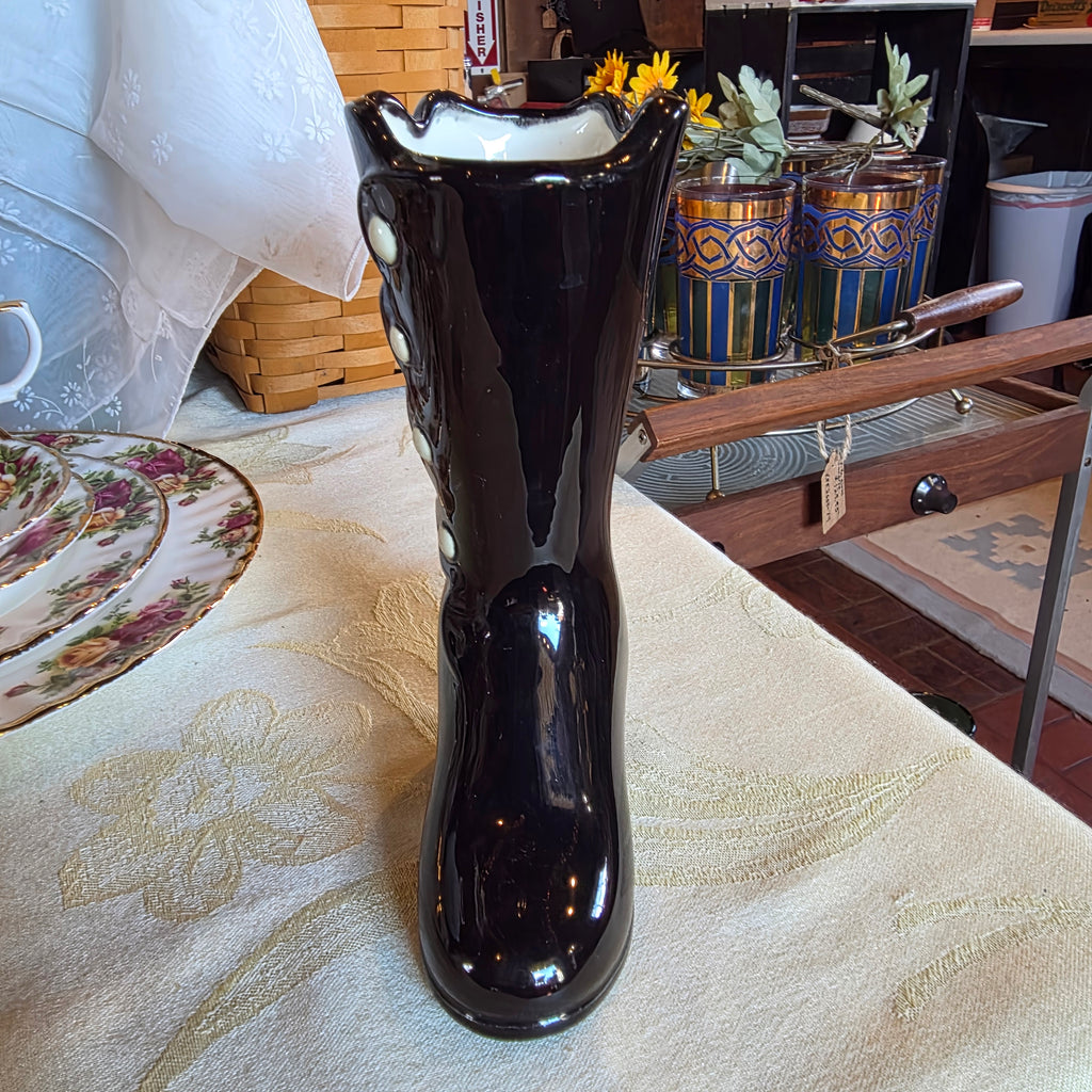 Black ceramic shoe vase