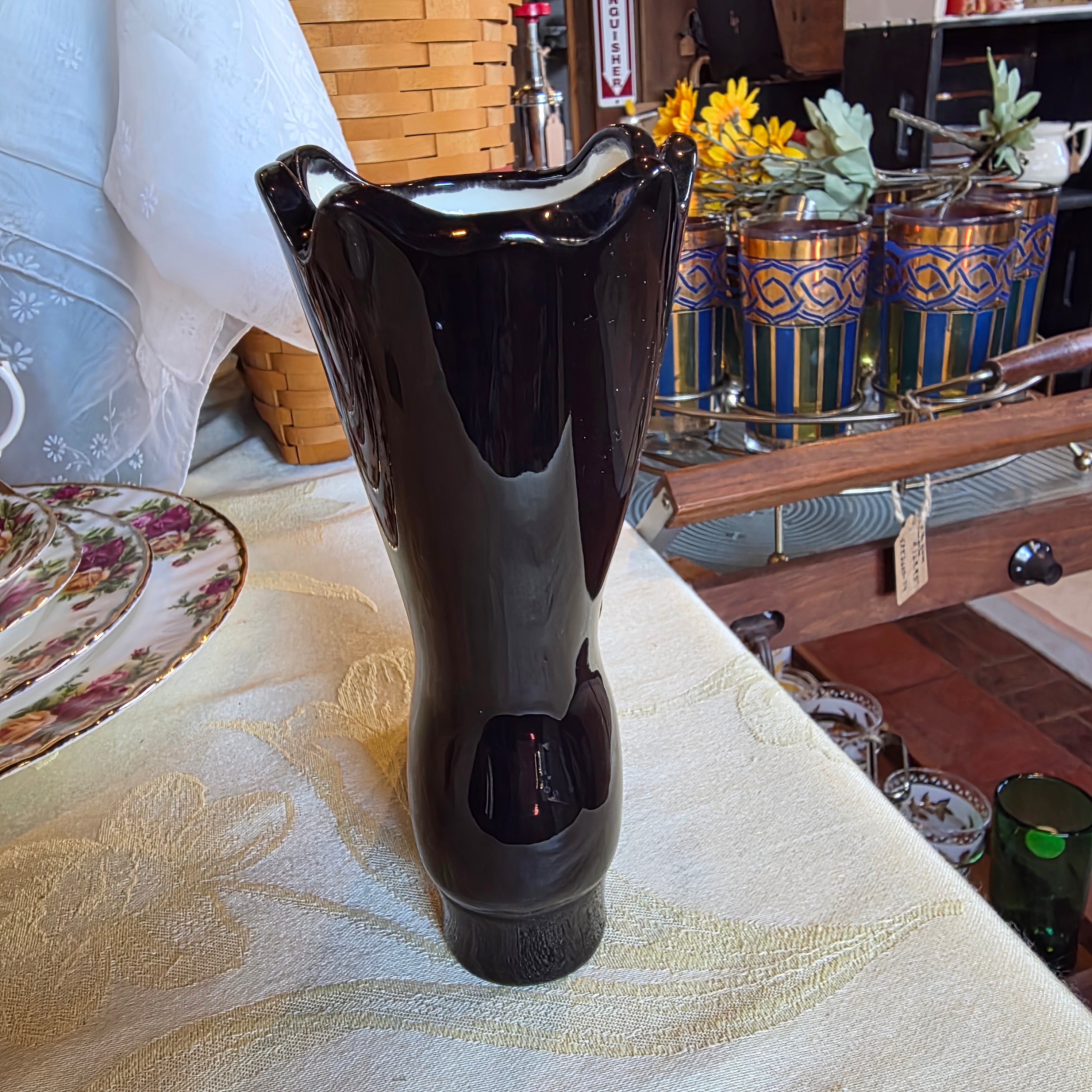 Black ceramic shoe vase