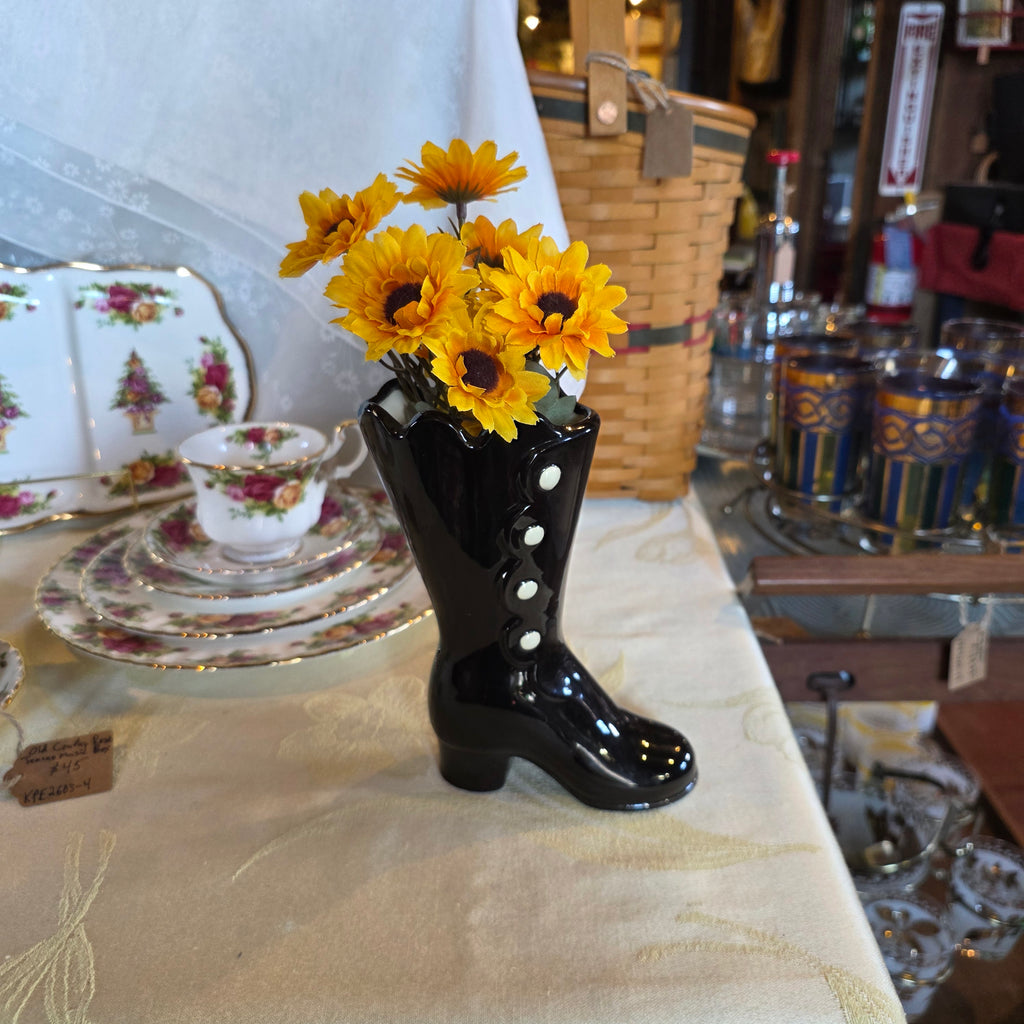 Black ceramic shoe vase